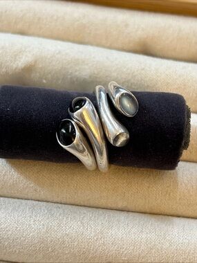 Georg Jensen Sterling Silver no.263 carnival ring with Moonstone & Black Onyx